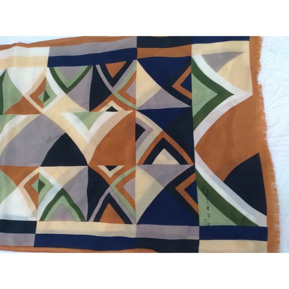 Vintage Oscar De La Renta MCM Geometric Rectangular Fringe Scarf 50" x 11" READ - Picture 13 of 13